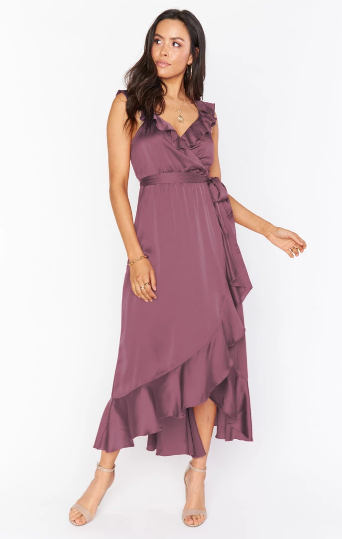 Show Me Your Mumu Samantha Ruffle Wrap Dress ~ Dusty Plum Luxe Satin 3 Show Me Your Mumu Samantha Ruffle Wrap Dress ~ Dusty Plum Luxe Satin
