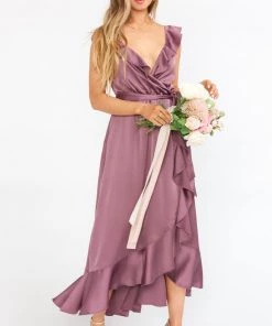 Show Me Your Mumu Samantha Ruffle Wrap Dress ~ Dusty Plum Luxe Satin 16 Show Me Your Mumu Samantha Ruffle Wrap Dress ~ Dusty Plum Luxe Satin