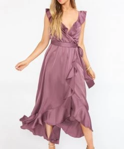 Show Me Your Mumu Samantha Ruffle Wrap Dress ~ Dusty Plum Luxe Satin 19 Show Me Your Mumu Samantha Ruffle Wrap Dress ~ Dusty Plum Luxe Satin