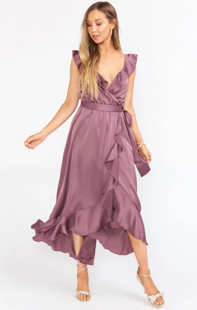 Show Me Your Mumu Samantha Ruffle Wrap Dress ~ Dusty Plum Luxe Satin 11 Show Me Your Mumu Samantha Ruffle Wrap Dress ~ Dusty Plum Luxe Satin