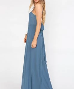 Show Me Your Mumu Bridesmaids Dresses Lauren Tie Maxi Dress ~ Slate Blue Chiffon