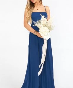 Show Me Your Mumu Lauren Tie Maxi Dress ~ Rich Navy Crisp