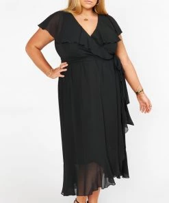Show Me Your Mumu Dresses Jess Ruffle Midi Dress ~ Black Chiffon 25 Show Me Your Mumu Dresses Jess Ruffle Midi Dress ~ Black Chiffon