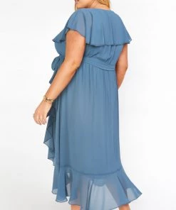 Show Me Your Mumu Dresses Jess Ruffle Midi Dress ~ Slate Blue Chiffon 26 Show Me Your Mumu Dresses Jess Ruffle Midi Dress ~ Slate Blue Chiffon