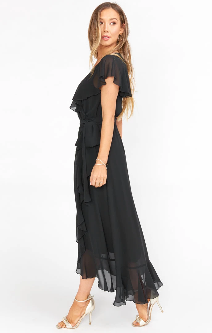 Show Me Your Mumu Dresses Jess Ruffle Midi Dress ~ Black Chiffon 4 Show Me Your Mumu Dresses Jess Ruffle Midi Dress ~ Black Chiffon