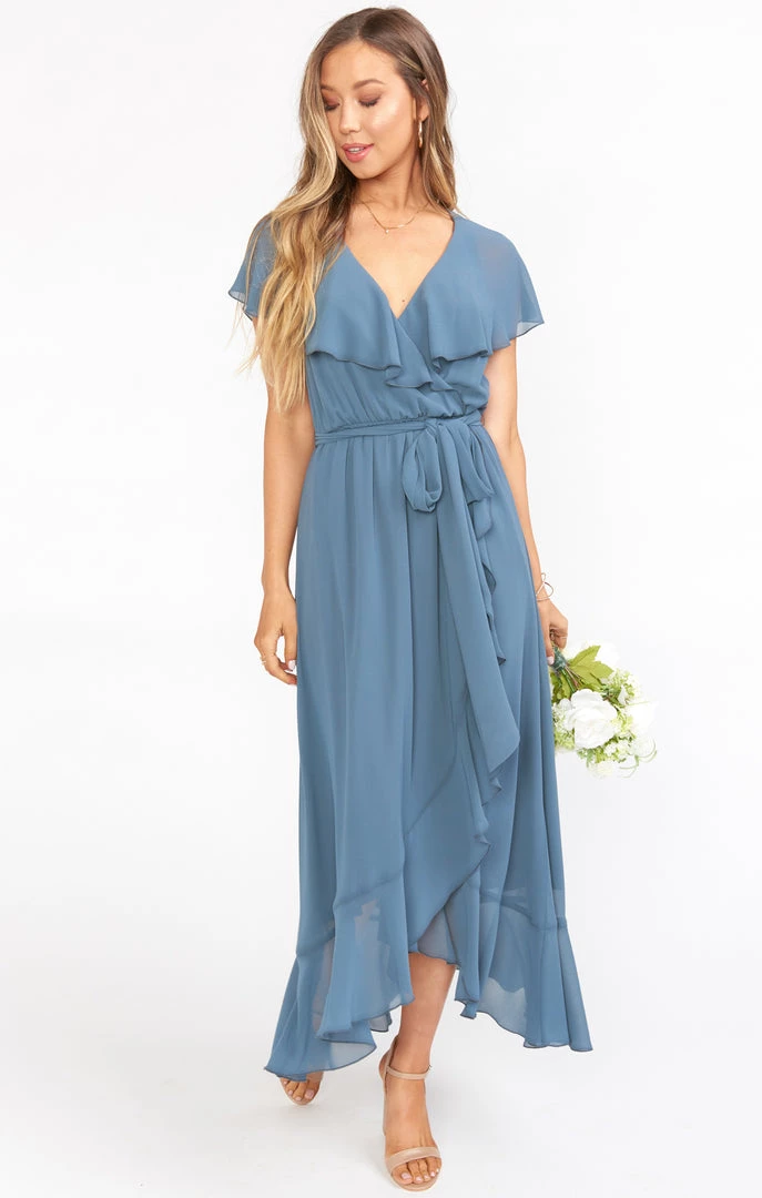 Show Me Your Mumu Dresses Jess Ruffle Midi Dress ~ Slate Blue Chiffon 3 Show Me Your Mumu Dresses Jess Ruffle Midi Dress ~ Slate Blue Chiffon