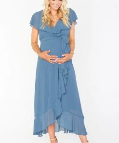 Show Me Your Mumu Dresses Jess Ruffle Midi Dress ~ Slate Blue Chiffon 28 Show Me Your Mumu Dresses Jess Ruffle Midi Dress ~ Slate Blue Chiffon