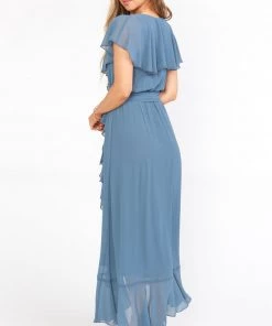 Show Me Your Mumu Dresses Jess Ruffle Midi Dress ~ Slate Blue Chiffon 20 Show Me Your Mumu Dresses Jess Ruffle Midi Dress ~ Slate Blue Chiffon