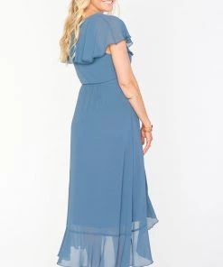 Show Me Your Mumu Dresses Jess Ruffle Midi Dress ~ Slate Blue Chiffon 30 Show Me Your Mumu Dresses Jess Ruffle Midi Dress ~ Slate Blue Chiffon
