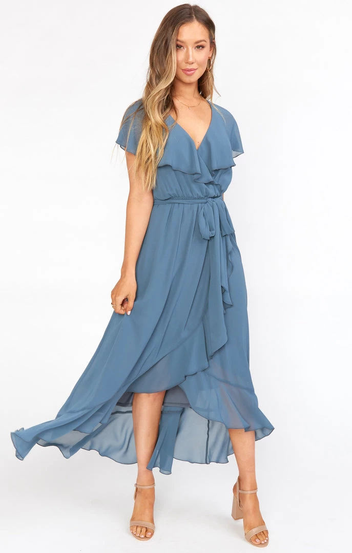 Show Me Your Mumu Dresses Jess Ruffle Midi Dress ~ Slate Blue Chiffon 16 Show Me Your Mumu Dresses Jess Ruffle Midi Dress ~ Slate Blue Chiffon
