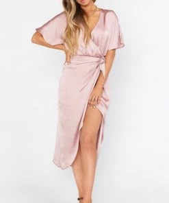Show Me Your Mumu Kimora Wrap Dress ~ Mauve Silky Satin New Mu