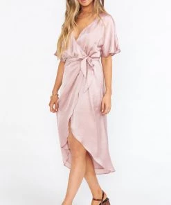 Show Me Your Mumu Kimora Wrap Dress ~ Mauve Silky Satin New Mu 12 Show Me Your Mumu Kimora Wrap Dress ~ Mauve Silky Satin New Mu