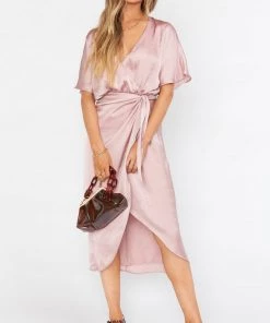 Show Me Your Mumu Kimora Wrap Dress ~ Mauve Silky Satin New Mu