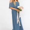 Show Me Your Mumu Bridesmaids Dresses Caitlin Ruffle Maxi Dress ~ Slate Blue Chiffon