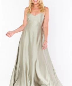 Show Me Your Mumu Faith Maxi Dress ~ Moss Green Luxe Satin Bridesmaids Dresses
