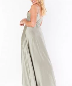 Show Me Your Mumu Faith Maxi Dress ~ Moss Green Luxe Satin Bridesmaids Dresses