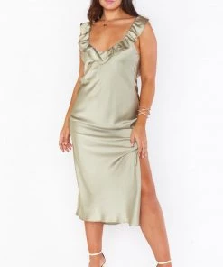 Show Me Your Mumu Serene Slip Dress ~ Moss Green Luxe Satin New Mu