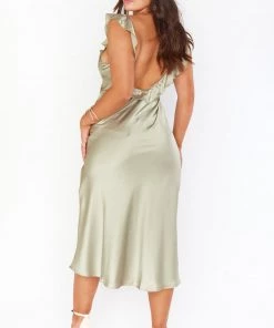 Show Me Your Mumu Serene Slip Dress ~ Moss Green Luxe Satin New Mu