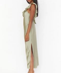Show Me Your Mumu Serene Slip Dress ~ Moss Green Luxe Satin New Mu