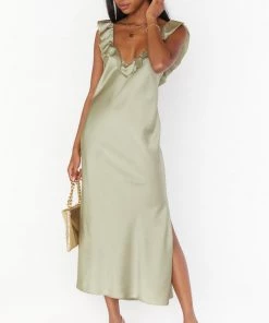 Show Me Your Mumu Serene Slip Dress ~ Moss Green Luxe Satin New Mu