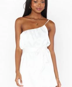 Show Me Your Mumu New Mu Tasha Mini Dress ~ Ivory Luxe Satin