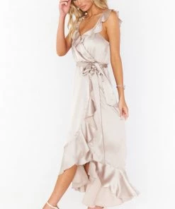 Show Me Your Mumu Samantha Ruffle Wrap Dress ~ Show Me The Ring Luxe Satin