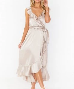Show Me Your Mumu Samantha Ruffle Wrap Dress ~ Show Me The Ring Luxe Satin