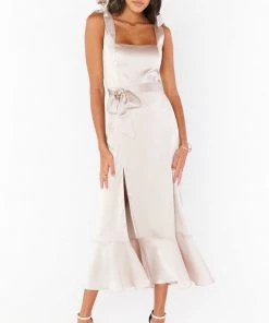 Show Me Your Mumu Claire Midi Dress ~ Show Me The Ring Luxe Satin
