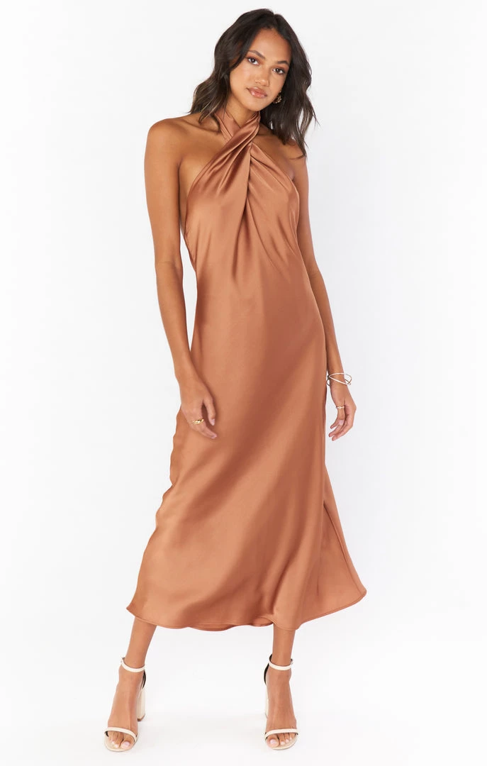 Show Me Your Mumu New Mu Jasmine Halter Midi Dress ~ Copper Luxe Satin 3 Show Me Your Mumu New Mu Jasmine Halter Midi Dress ~ Copper Luxe Satin