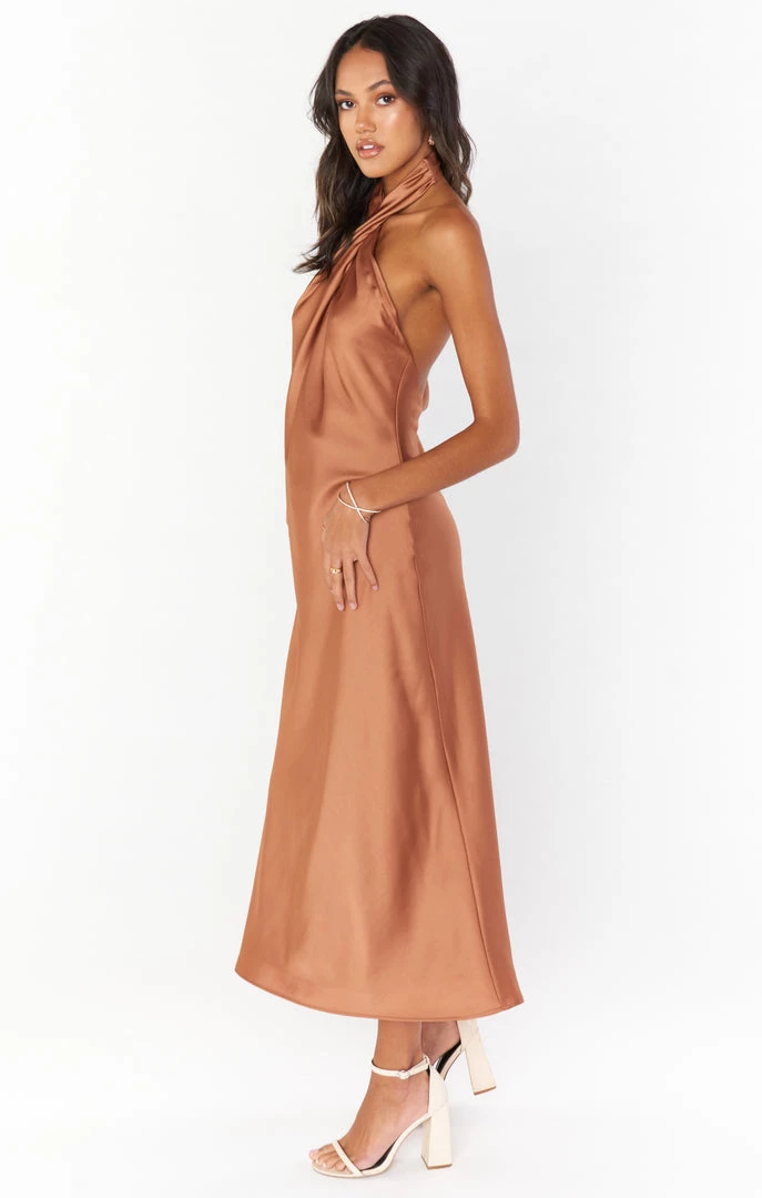 Show Me Your Mumu New Mu Jasmine Halter Midi Dress ~ Copper Luxe Satin 4 Show Me Your Mumu New Mu Jasmine Halter Midi Dress ~ Copper Luxe Satin