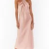 Show Me Your Mumu Jasmine Halter Midi Dress ~ Rose Gold Luxe Satin
