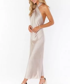 Show Me Your Mumu New Mu Jasmine Halter Midi Dress ~ Show Me The Ring Luxe Satin