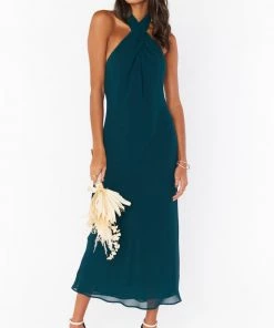 Show Me Your Mumu Jasmine Halter Midi Dress ~ Emerald Chiffon