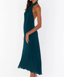 Show Me Your Mumu Jasmine Halter Midi Dress ~ Emerald Chiffon