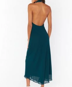 Show Me Your Mumu Jasmine Halter Midi Dress ~ Emerald Chiffon
