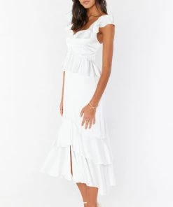 Show Me Your Mumu Bridesmaids Dresses Reese Ruffle Dress ~ Ivory Luxe Satin