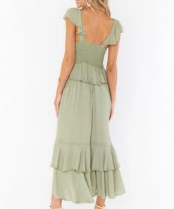 Show Me Your Mumu Bridesmaids Dresses Reese Ruffle Dress ~ Moss Green Crisp