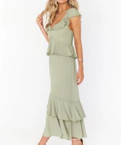 Show Me Your Mumu Bridesmaids Dresses Reese Ruffle Dress ~ Moss Green Crisp