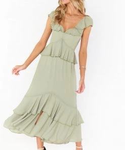 Show Me Your Mumu Bridesmaids Dresses Reese Ruffle Dress ~ Moss Green Crisp