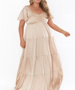 Show Me Your Mumu Nicole Maxi Dress ~ Champagne Luxe Satin Bridesmaids Dresses