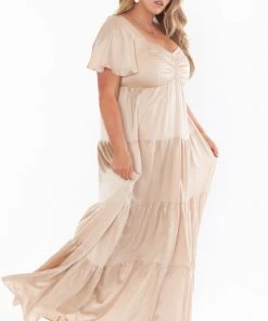 Show Me Your Mumu Nicole Maxi Dress ~ Champagne Luxe Satin Bridesmaids Dresses