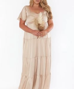 Show Me Your Mumu Nicole Maxi Dress ~ Champagne Luxe Satin Bridesmaids Dresses