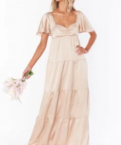 Show Me Your Mumu Nicole Maxi Dress ~ Champagne Luxe Satin Bridesmaids Dresses