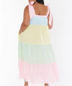 Show Me Your Mumu New Mu Sabrina Maxi Dress ~ Mixed Easter Stripe