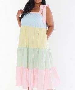 Show Me Your Mumu New Mu Sabrina Maxi Dress ~ Mixed Easter Stripe