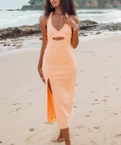 Show Me Your Mumu New Mu Luca Midi Dress ~ Cantaloupe Stretch