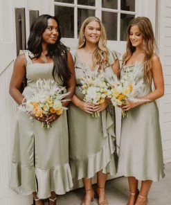 Show Me Your Mumu Claire Midi Dress ~ Moss Green Luxe Satin New Mu