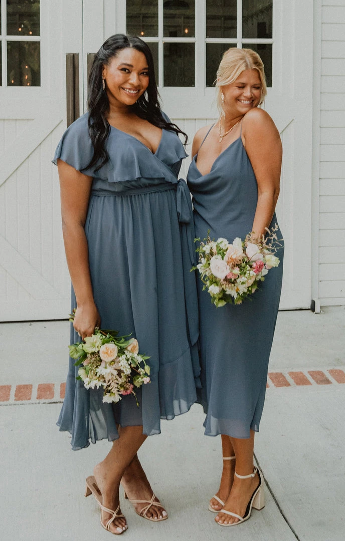 Show Me Your Mumu Dresses Jess Ruffle Midi Dress ~ Slate Blue Chiffon 18 Show Me Your Mumu Dresses Jess Ruffle Midi Dress ~ Slate Blue Chiffon