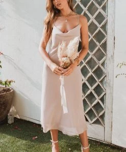 Show Me Your Mumu Verona Cowl Dress ~ Soft Beige Chiffon