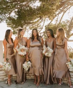 Show Me Your Mumu Claire Midi Dress ~ Dune Luxe Satin Bridesmaids Dresses